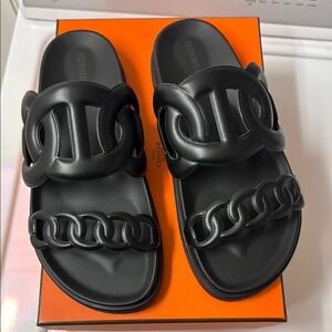 Hermès Black Slide Sandals